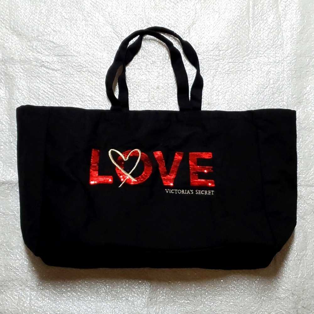 Victoria's Secret Black Love Sequin Tote Bag
